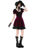 Dark In Love Womens Gothic Lolita Velvet & Lace Mini Party Prom Dress - Red & Black