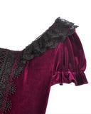 Dark In Love Womens Gothic Lolita Velvet & Lace Mini Party Prom Dress - Red & Black