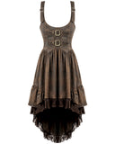 Dark In Love Womens Steampunk Gothic Buckled Leather-Look Dress - Brown