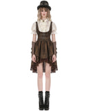 Dark In Love Womens Steampunk Gothic Buckled Leather-Look Dress - Brown
