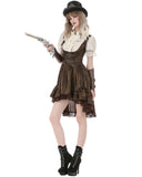 Dark In Love Womens Steampunk Gothic Buckled Leather-Look Dress - Brown