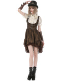 Dark In Love Womens Steampunk Gothic Buckled Leather-Look Dress - Brown