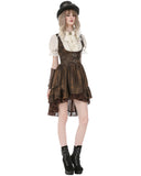 Dark In Love Womens Steampunk Gothic Buckled Leather-Look Dress - Brown