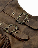 Dark In Love Womens Steampunk Gothic Buckled Leather-Look Dress - Brown