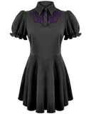 Dark In Love Womens Preppy Gothic Lolita Batwing Collar Mini Dress - Black & Purple