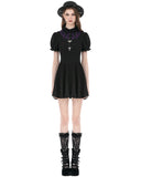 Dark In Love Womens Preppy Gothic Lolita Batwing Collar Mini Dress - Black & Purple