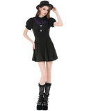 Dark In Love Womens Preppy Gothic Lolita Batwing Collar Mini Dress - Black & Purple