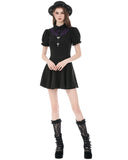 Dark In Love Womens Preppy Gothic Lolita Batwing Collar Mini Dress - Black & Purple
