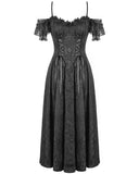 Dark In Love Womens Long Gothic Jacquard & Lace Cap-Sleeve Midi Dress