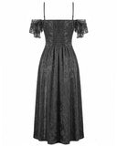 Dark In Love Womens Long Gothic Jacquard & Lace Cap-Sleeve Midi Dress