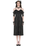Dark In Love Womens Long Gothic Jacquard & Lace Cap-Sleeve Midi Dress