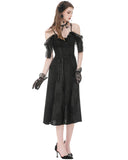 Dark In Love Womens Long Gothic Jacquard & Lace Cap-Sleeve Midi Dress