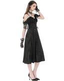 Dark In Love Womens Long Gothic Jacquard & Lace Cap-Sleeve Midi Dress