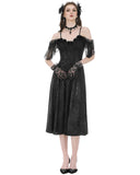 Dark In Love Womens Long Gothic Jacquard & Lace Cap-Sleeve Midi Dress