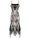 Dark In Love Womens Gothic Fitted Gothic Mini Dress With Lace Overlayer - Off-White & Black