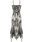 Dark In Love Womens Gothic Fitted Gothic Mini Dress With Lace Overlayer - Off-White & Black