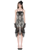 Dark In Love Womens Gothic Fitted Gothic Mini Dress With Lace Overlayer - Off-White & Black