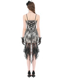 Dark In Love Womens Gothic Fitted Gothic Mini Dress With Lace Overlayer - Off-White & Black