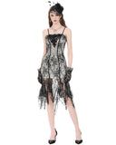 Dark In Love Womens Gothic Fitted Gothic Mini Dress With Lace Overlayer - Off-White & Black
