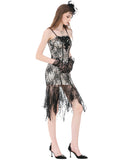 Dark In Love Womens Gothic Fitted Gothic Mini Dress With Lace Overlayer - Off-White & Black