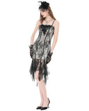 Dark In Love Womens Gothic Fitted Gothic Mini Dress With Lace Overlayer - Off-White & Black