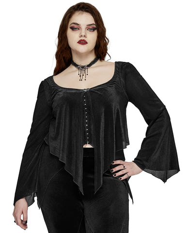 Punk Rave Plus Size Womens Gothic Layered Velvet & Mesh Tunic Top - Black