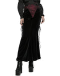 Punk Rave Womens Long Gothic Rose Lace Up Velvet Fishtail Skirt - Black & Red