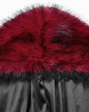 Punk Rave Womens Long Gothic Faux Fur Asymmetric Hooded Winter Cloak - Red