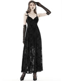 Dark In Love Womens Long Romantic Gothic Rose Velveteen Flocked Maxi Dress