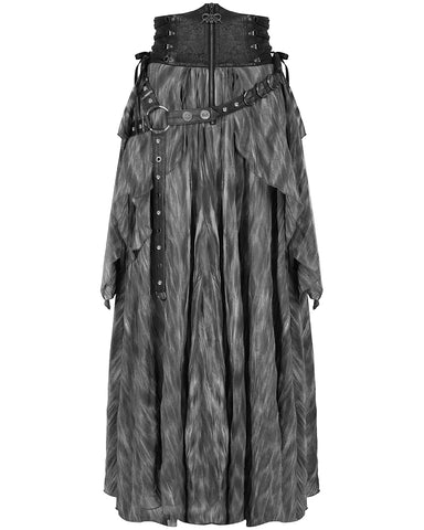 Devil Fashion Womens Long Victorian Steampunk Straps Maxi Skirt - Grey & Black