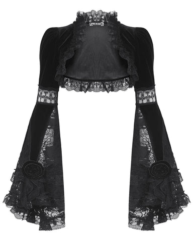 Dark In Love Womens Elegant Gothic Flared Sleeve Velvet & Lace Bolero Shrug