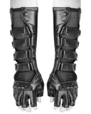 Punk Rave Acropolis Mens Long PU & Mesh Spiked Fingerless Gloves