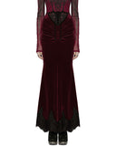 Punk Rave Daily Life Womens Long Gothic Velvet Ruched Split Waist Skirt - Red