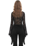 Devil Fashion Womens Victorian Gothic Velvet & Damask Mesh Blouse Top