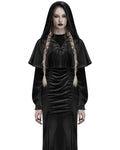 Punk Rave Daily Life Womens Velvet Gothic Lolita Hooded Split Tails Bolero Cape - Black