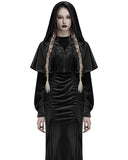 Punk Rave Daily Life Womens Velvet Gothic Lolita Hooded Split Tails Bolero Cape - Black