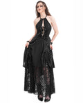 Devil Fashion Womens Long Gothic Punk Lace Up Strapping Maxi Dress