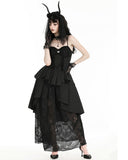 Dark In Love Long Dark Gothic Jacquard Layered Hi-Low Dress