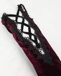 Devil Fashion Womens Long Gothic Velvet Lace-Up Evening Gloves - Red