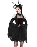 Dark In Love Dark Gothic Vampire Jacquard Flare-Sleeve Dress - Black & Red