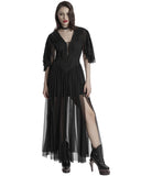Punk Rave Daily Life Long Gothic Rose Lace & Pleated Mesh Lace Up Maxi Dress