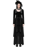 Dark In Love Long Gothic Velvet & Cobweb Lace Batwing Maxi Dress