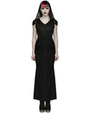 Punk Rave Womens Long Gothic Lace Hooded Ruched Maxi Dress