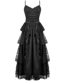 Dark In Love Womens Long Gothic Satin & Lace Prom Wedding Dress