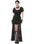 Dark In Love Womens Long Romantic Gothic Velvet & Lace Petals Dress