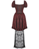 Dark In Love DarkRose Gothic Courtesan Jacquard Lace Train Dress - Red & Black