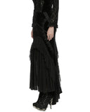 Punk Rave Womens Long Gothic Velvet, Lace & Mesh Fishtail Skirt