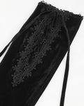Devil Fashion Womens Long Gothic Velvet Lace-Up Evening Gloves - Black