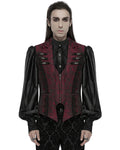 Punk Rave Mens Gothic Jacquard Rose Lace Applique Waistcoat Vest - Red