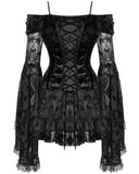 Dark In Love Romantic Gothic Velvet & Flocked Lace Flare-Sleeve Mini Dress